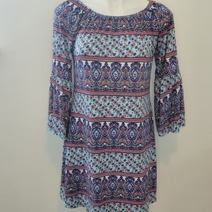 Dazzle Up S blue pink paisley long sleeve dress